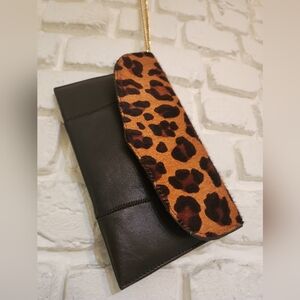 Chi By Falchi EnvelopeClutch Brown Italian Lamb Leather with Leopard Hair Print